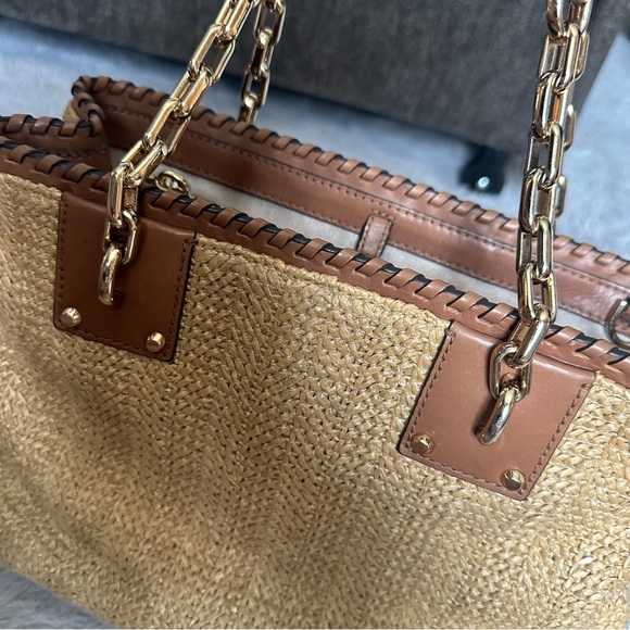 MICHAEL KORS SMALL BROWN WOVEN BEACH SUMMER SPRING TOTE BAG SHOULDER PURSE - Picture 11 of 11